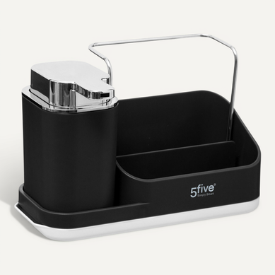 Organiseur D'évier Noir Avec Distributeur De Savon Et Support Éponges Organiseur D'évier Noir Avec Distributeur De Savon Et Support Éponges