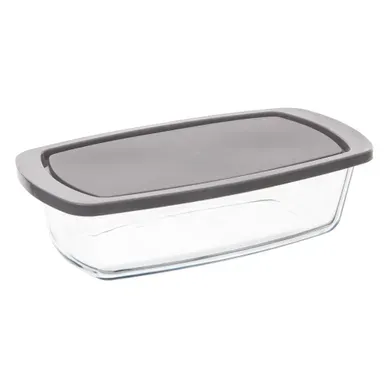 Plat à cake 27 x 14 en verre avec couvercle gris Plat à cake 27 x 14 en verre avec couvercle gris vue 3/4