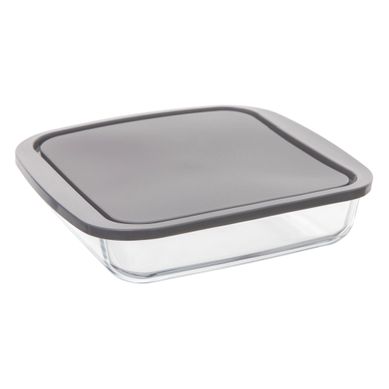 Plat carré 22 cm en verre  avec couvercle gris vue 3/4