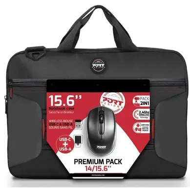 Premium Pack : Sacoche Pour PC Portable 15.6" + Souris Sans Fil + Dungle Usb et Adaptateur Type C