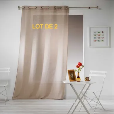 Lot De 2 Voilages A Oeillets 140 X 280 Cm Effet Lin Tisse Haltona Noisette