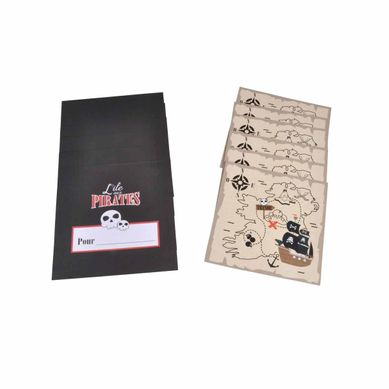 Lot De 6 Invitations D'anniversaire "pirates" Noir Lot De 6 Invitations D'anniversaire "pirates" Noir