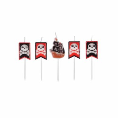 Lot De 5 Bougies D'anniversaire "pirates" Rouge et Noir Lot De 5 Bougies D'anniversaire "pirates" Rouge et Noir