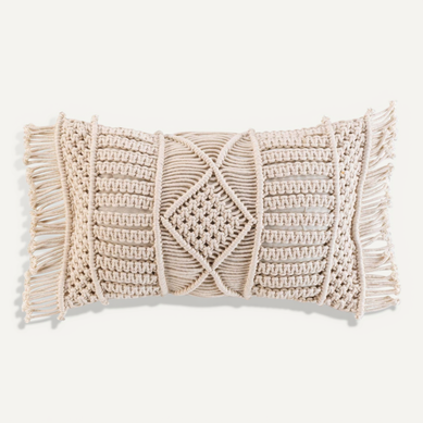 Coussin Déhoussable Avec Franges Et Macramé - 30x50 Cm - Naturel Coussin Déhoussable Avec Franges Et Macramé - 30x50 Cm - Naturel
