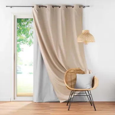Rideau à Oeillets Coverline Avec Doublure Amovible Thermique Et Occultante Beige 140x260 Cm Rideau à Oeillets Coverline Avec Doublure Amovible Thermique Et Occultante Beige 140x260 Cm