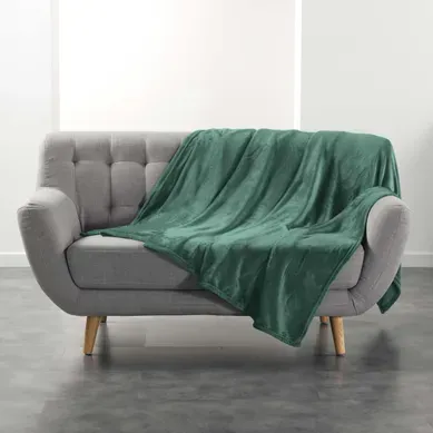 Plaid Uni En Flanelle "flanou" 180x220cm Vert Cèdre Plaid Uni En Flanelle "flanou" 180x220cm Vert Cèdre