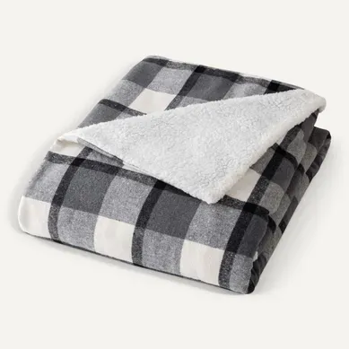 Plaid Tartan Sherpa Chaud 125x150 écossais Anthracite
