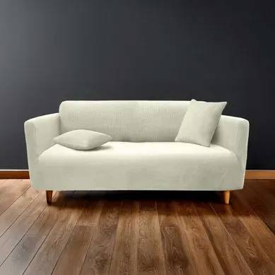 Housse De Canapé En Tissu Gaufré "sacha" 230cm Blanc Housse De Canapé En Tissu Gaufré "sacha" 230cm Blanc