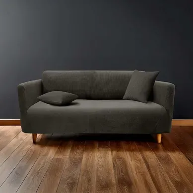 Housse De Canapé En Tissu Gaufré "sacha" 230cm Anthracite Housse De Canapé En Tissu Gaufré "sacha" 230cm Anthracite
