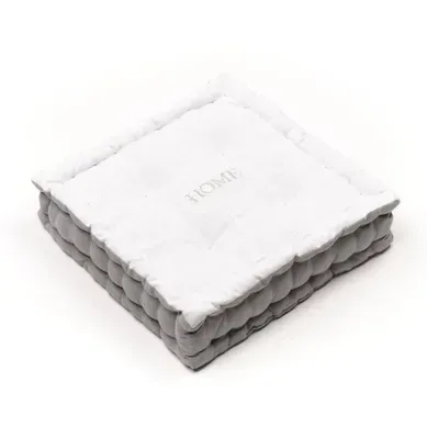 Coussin De Sol Brodé Charme 40 X 40 X 10 Cm – 100% Coton, Gris