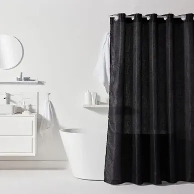 Rideau De Douche Gauffré Polyester Noir 180 X 200 Cm - 12 Crochets