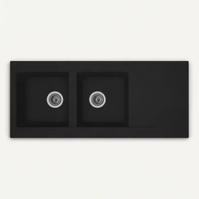 Evier résine 2 bacs 116x50 cm EINNA Noir Evier résine 2 bacs 116x50 cm EINNA Noir vue de face