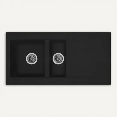Evier résine 2 bacs 100x50 cm EINNA Noir Evier résine 2 bacs 100x50 cm EINNA Noir vue de face