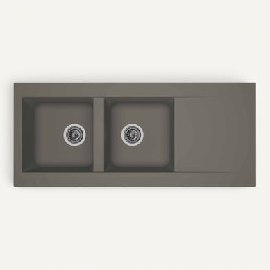 Evier résine 2 bacs EINNA 116 x 50 cm gris Evier résine 2 bacs EINNA 116 x 50 cm gris vue de face