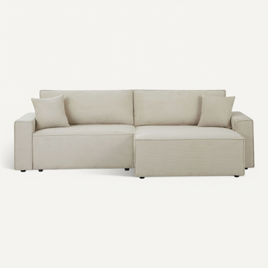 Canapé D'angle Convertible Et Réversible Zola 4 Places Velours Côtelé Beige Canapé D'angle Convertible Et Réversible Zola 4 Places Velours Côtelé Beige