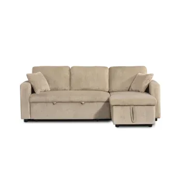 Canapé D'angle Convertible Et Réversible Aspen 4 Places Velours Côtelé Taupe Canapé D'angle Convertible Et Réversible Aspen 4 Places Velours Côtelé Taupe