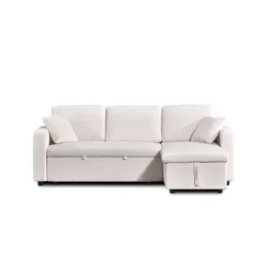Canapé D'angle Convertible Et Réversible Aspen 4 Places Velours Côtelé Beige Canapé D'angle Convertible Et Réversible Aspen 4 Places Velours Côtelé Beige