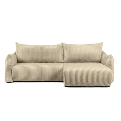 Canapé D'angle Convertible Et Réversible Gloria 4 Places Velours Côtelé Beige Canapé D'angle Convertible Et Réversible Gloria 4 Places Velours Côtelé Beige