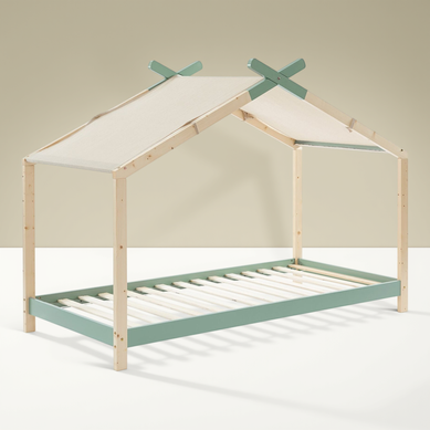 Lit Cabane 90x190 En Pin Massif Vert Avec Sommier - Charly Lit Cabane 90x190 En Pin Massif Vert Avec Sommier - Charly