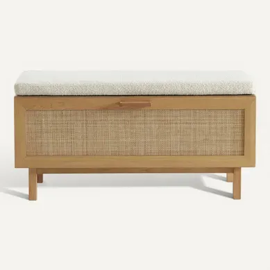 June - Banc D'entrée Avec Rangement Chaussures En Bois Et Cannage L100cm - Bois Clair June - Banc D'entrée Avec Rangement Chaussures En Bois Et Cannage L100cm - Bois Clair