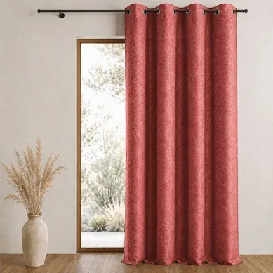 Rideau Jacquard à Imprimés Et Rayures Verticales - 140x240 Cm - Rouge Orangé Rideau Jacquard à Imprimés Et Rayures Verticales - 140x240 Cm - Rouge Orangé