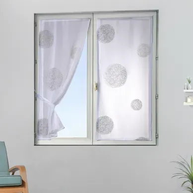 Petit Voilage Blanc Brodé 'ronds Mêlés' - 45x130 Cm - Blanc Petit Voilage Blanc Brodé 'ronds Mêlés' - 45x130 Cm - Blanc