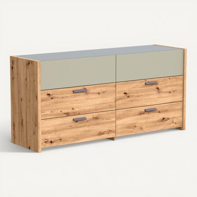 Commode 2X3 tiroirs MUSE imitation chêne artisan/sauge Commode 2X3 tiroirs MUSE imitation chêne artisan/sauge vue 3/4