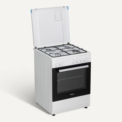 Cuisinière mixte AYA ACM66GW 4 foyers 62L Blanc Cuisinière mixte AYA ACM66GW 4 foyers 62L Blanc vue 3/4