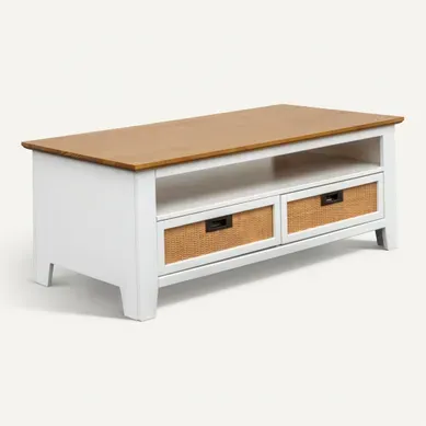 Table basse 2T CAROL Blanc / imitation chêne Table basse 2T CAROL Blanc / imitation chêne vue 3/4