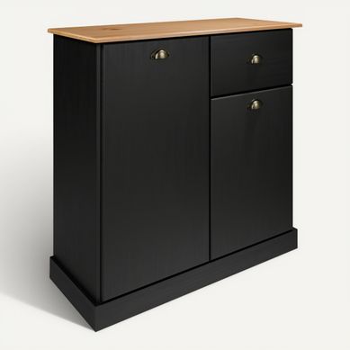 Buffet H. 90 cm STANFORD Noir / miel vue 3/4