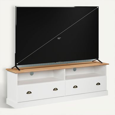 Meuble TV STANFORD Blanc / miel vue 3/4
