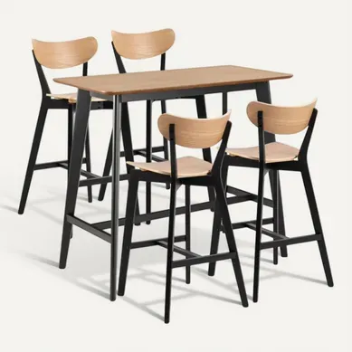 Table De Bar Et 4 Tabourets De Bar Scandinaves En Bois - Leta Table De Bar Et 4 Tabourets De Bar Scandinaves En Bois - Leta