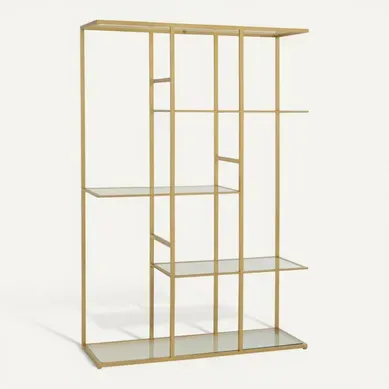 Etagère Bibliothèque Asymétrique En Verre Et Métal Doré - Babel