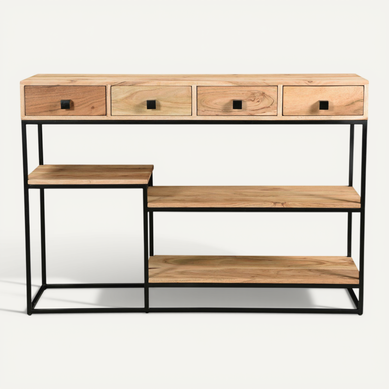 Console Industrielle Avec Rangements 4 Tiroirs En Bois Massif Et Métal Noir L115 Cm Grenelle Console Industrielle Avec Rangements 4 Tiroirs En Bois Massif Et Métal Noir L115 Cm Grenelle