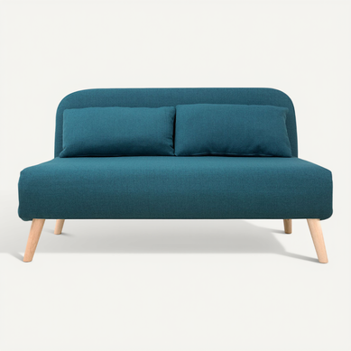 Chauffeuse 2 Places Convertible En Tissu Bleu Canard Et Bois Clair Amiko Chauffeuse 2 Places Convertible En Tissu Bleu Canard Et Bois Clair Amiko