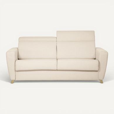 Canapé Convertible Avec Têtières Ajustables 3 Places En Tissu Beige Et Bois Clair Goya