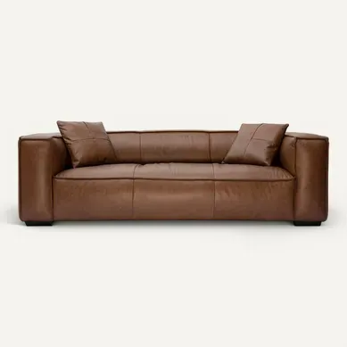 Canapé Vintage 3 Places Cuir Marron Et Bois Noir Cobain
