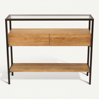 Console En Bois Clair Manguier Massif Et Plateau En Verre 2 Tiroirs L100 Cm Sita Console En Bois Clair Manguier Massif Et Plateau En Verre 2 Tiroirs L100 Cm Sita