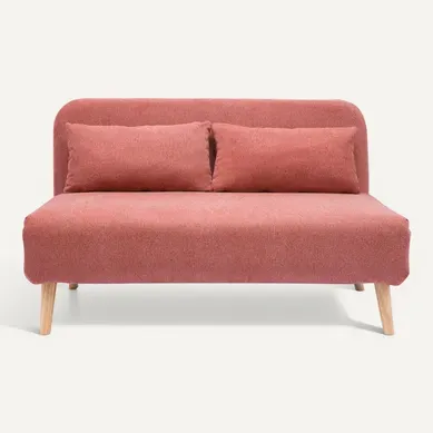 Chauffeuse 2 Places Convertible En Tissu Effet Velours Texturé Terracotta Et Bois Clair Amiko