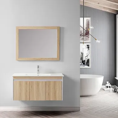 Ensemble De Salle De Bain Bois Et Blanc 99 Cm