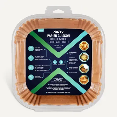 Papier cuisson pour Air Fryer NUFRY PAPERSQUARE x100 Papier cuisson pour Air Fryer NUFRY PAPERSQUARE x100 vue de face