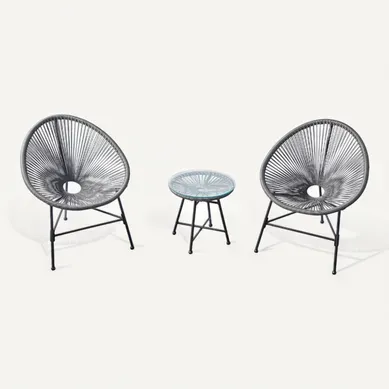 Acapulco - Ensemble De 2 Fauteuils Et Table Basse Gris Acapulco - Ensemble De 2 Fauteuils Et Table Basse Gris
