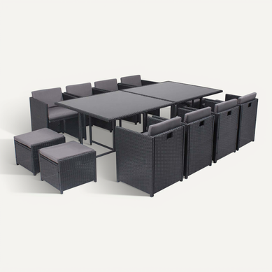 Miami 12 - Salon De Jardin Encastrable 12 Places Fauteuils Et Poufs En Résine Tressée Noir Et Gris Miami 12 - Salon De Jardin Encastrable 12 Places Fauteuils Et Poufs En Résine Tressée Noir Et Gris