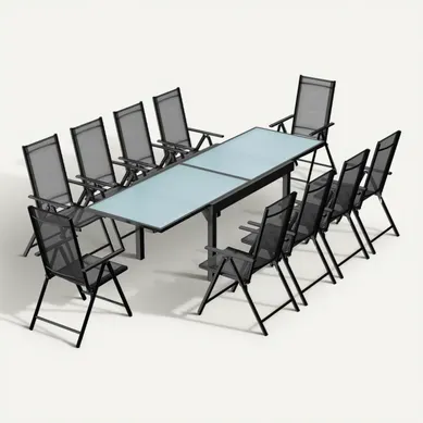 Brescia - Salon De Jardin 10 Places Extensible En Aluminium Gris