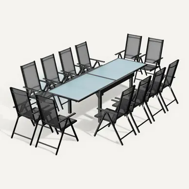 Brescia - Salon De Jardin 12 Places Extensible En Aluminium Gris Brescia - Salon De Jardin 12 Places Extensible En Aluminium Gris
