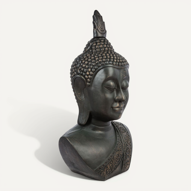 Statue Tête De Bouddha - H. 1,13 M. - Pierre