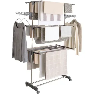 Séchoir à Linge Vertical Pliable 3 Niveaux Maxima Capacité 20m Inox Et Gris Séchoir à Linge Vertical Pliable 3 Niveaux Maxima Capacité 20m Inox Et Gris