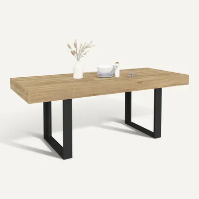 Table À Manger Extensible Rectangle Phoenix 4-8 Personnes Bois Et Noir 160-200 Cm