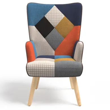 Fauteuil Scandinave Ivar En Tissu Patchwork Multicouleurs Et Imprimé Pied De Poule