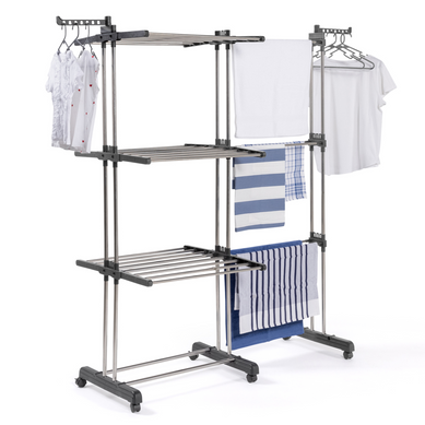 Séchoir à Linge Vertical Pliable Et Extensible 3 Niveaux Giga Capacité 27m Avec Cintres Et Pinces In Séchoir à Linge Vertical Pliable Et Extensible 3 Niveaux Giga Capacité 27m Avec Cintres Et Pinces In